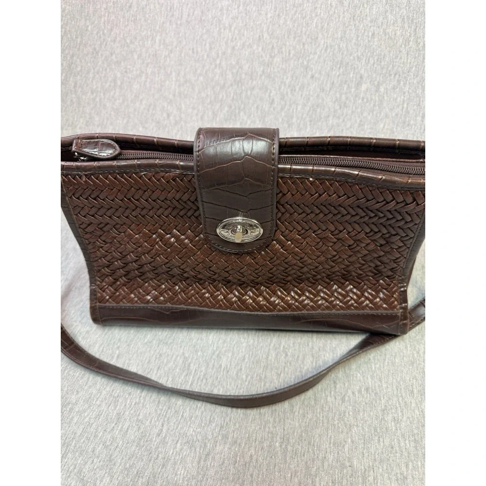 COLDWATER CREEK Brown Faux Leather Shoulder Bag, Woven/Textured Look!